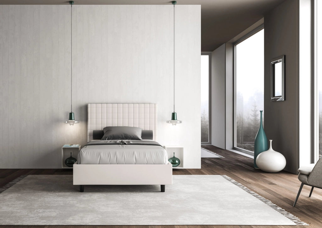 BS COM Letto una piazza e mezza senza rete imbottito 110x210 similpelle bianco
