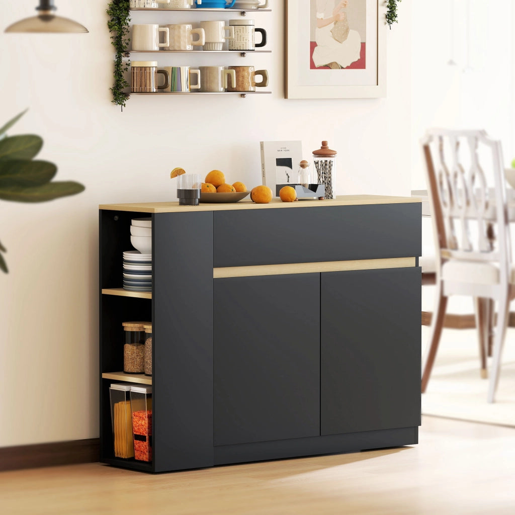 Mobile da cucina con 2 cassetti e 3 ripiani ¨C Xylo ¨C Nero 110x29,5x82 cm
