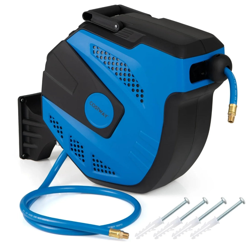 Avvolgitubo automatico da parete 44,5 x 21,5 x 39,5 cm retrattile 15 m supporto girevole 180° in PP PVC blu 20_0017841