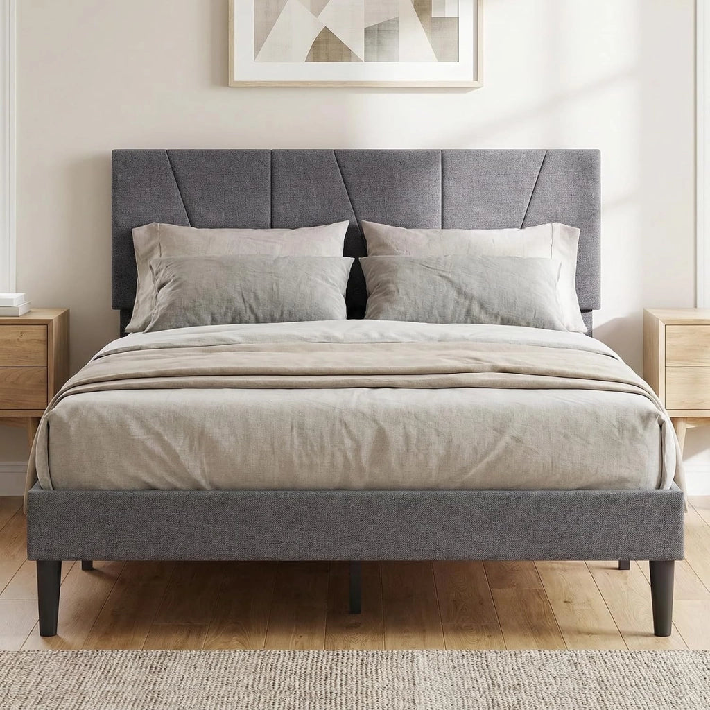 Struttura Letto Matrimoniale, Letto Piattaforma Rivestito in Lino con Testiera Regolabile in Altezza, Doghe in Legno a Supporto del Materasso, Silenzioso (200x140 cm)
