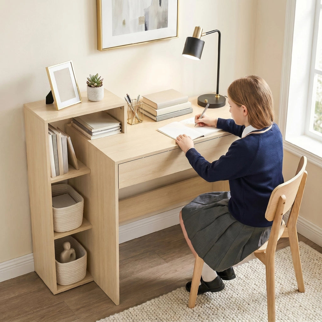 Scrivania PC con 3 Ripiani Aperti e Cassetto ¨C Minimal ¨C Legno 100x40x90 cm