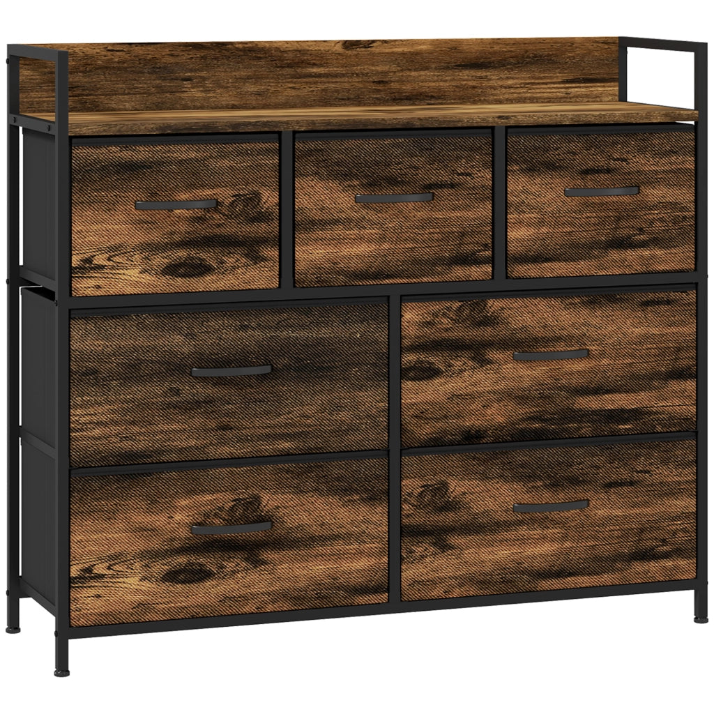 Cassettiera con 7 cassetti in tessuto ¨C Xylo ¨C stile industriale, struttura in metallo nero, 98x29x85cm