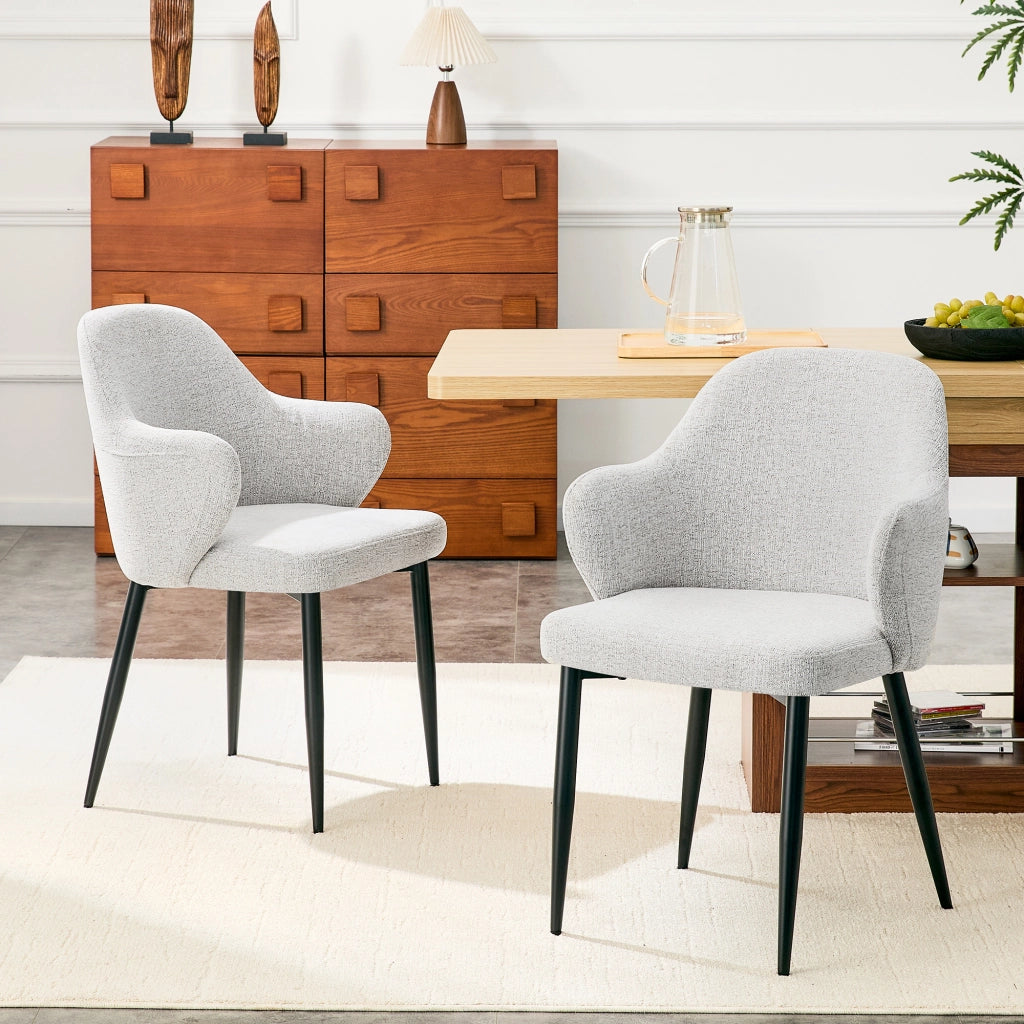 SEDIA da pranzo Set 2 pezzi 83 cm Tessuto grigio chiaro e metallo nero