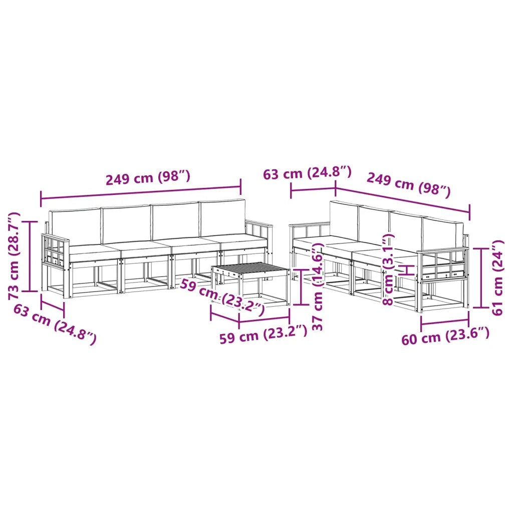 Set di divani da esterno 9 pz Bianco e Antracite 3387431