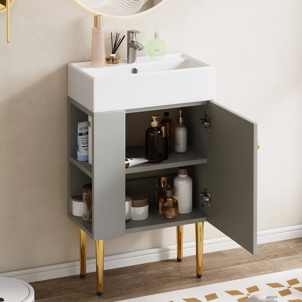 Mobile bagno con lavabo e sottolavabo 55 cm, grigio chiaro