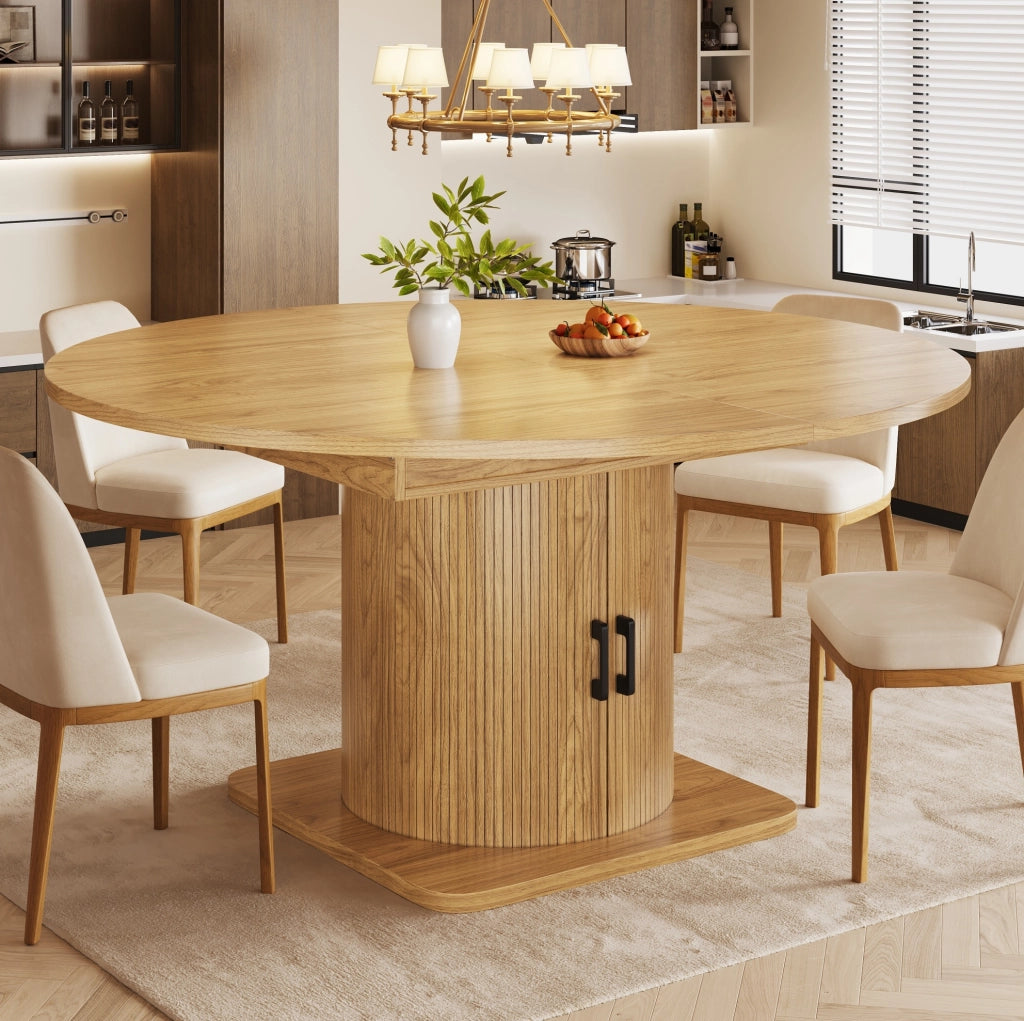 Tavolo da pranzo allungabile con vano contenitore, MDF e metallo