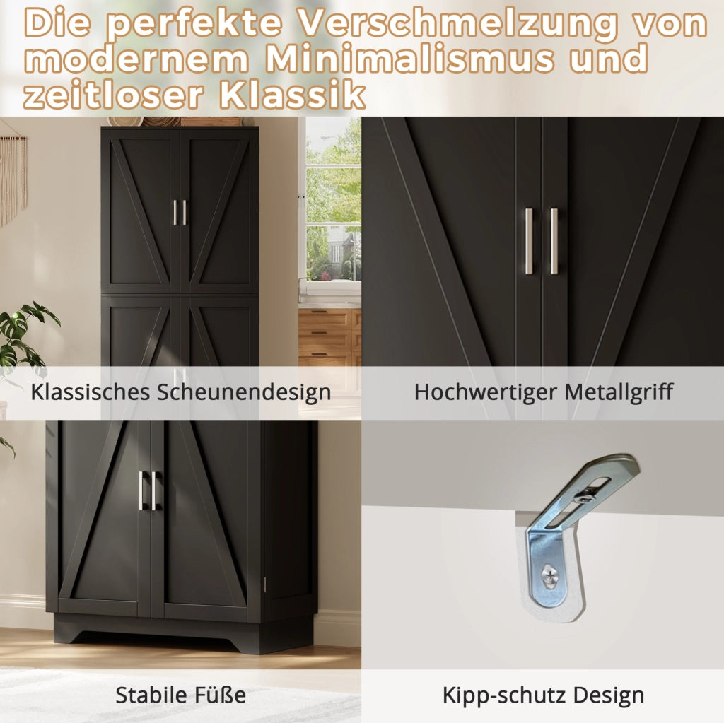 Armadio contenitore alto in MDF con portabottiglie, nero e naturale