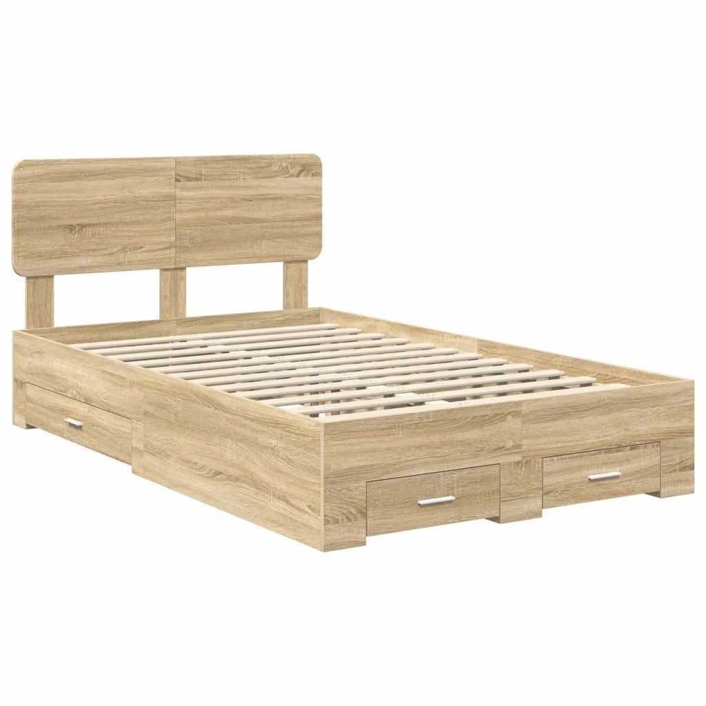 Letto matrimoniale | Letto per adulti | Struttura del letto con testiera Rovere Sonoma 120 x 200 cm