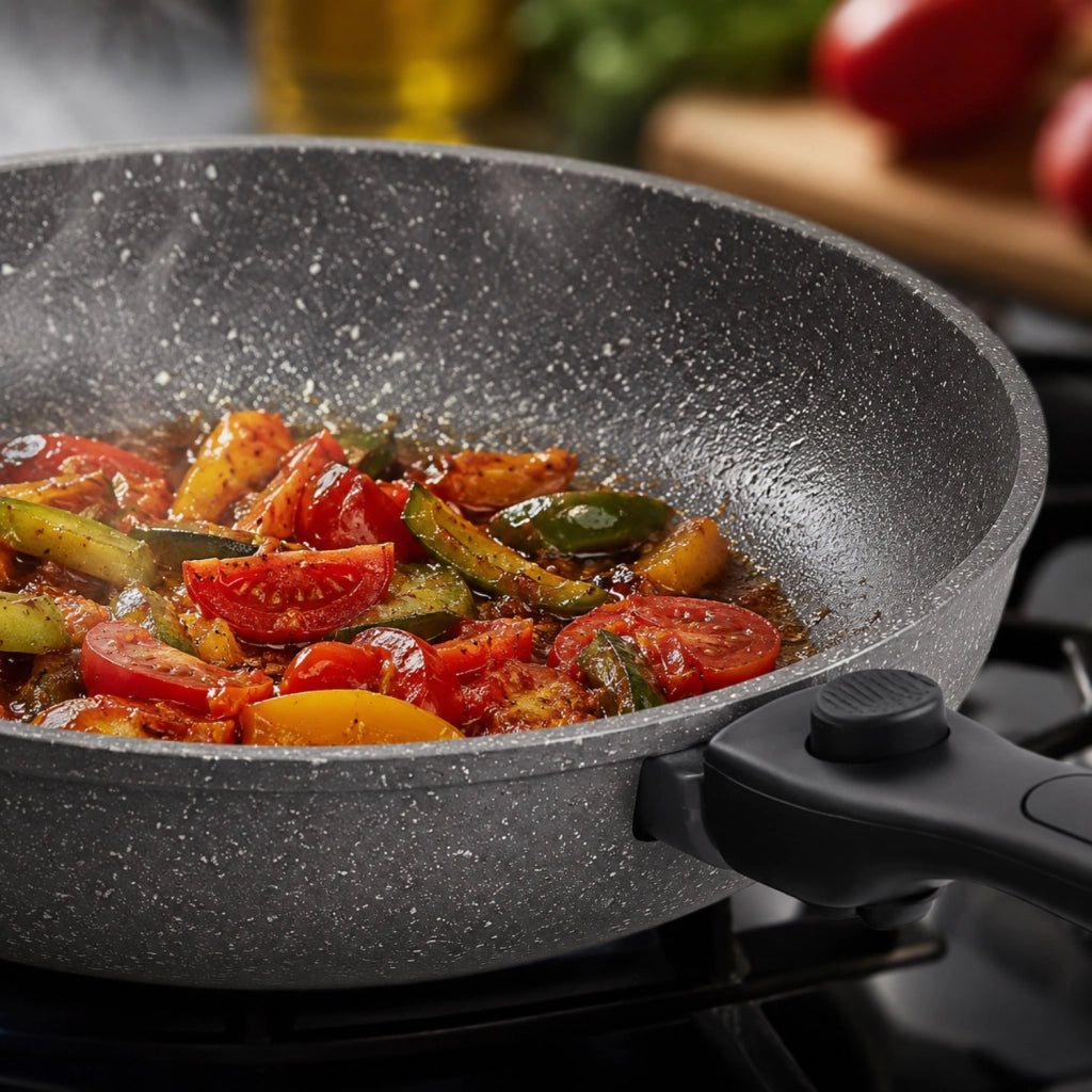 Padella Ceramica Ø 28 cm Manico Removibile - Linea Pietra Viva - Antiaderente PFAS Free - Alluminio Forgiato - Induzione e Forno - GMD Italy