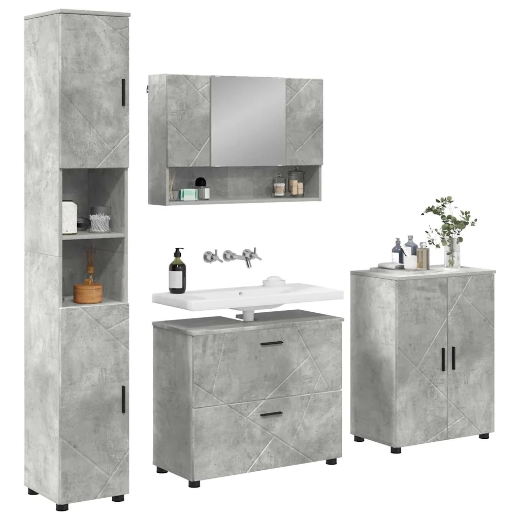 Set di mobili per il bagno con cassetto 4 pcs Grigio cemento 3393086