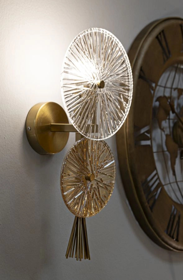 Lampada da Muro Sunrise 20x14x41 cm in Vetro e Ferro Oro e Naturale