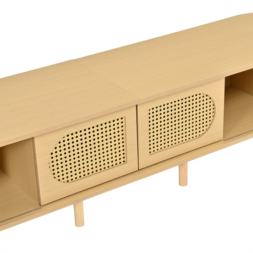 Desviae Mobile porta TV con ante in rattan e serrande laterali in MDF naturale per TV fino a 75 pollici 180 × 40 × 40 cm