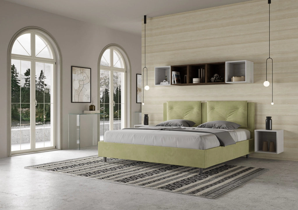BS COM Letto senza rete imbottito 180x200 microfibra tè verde