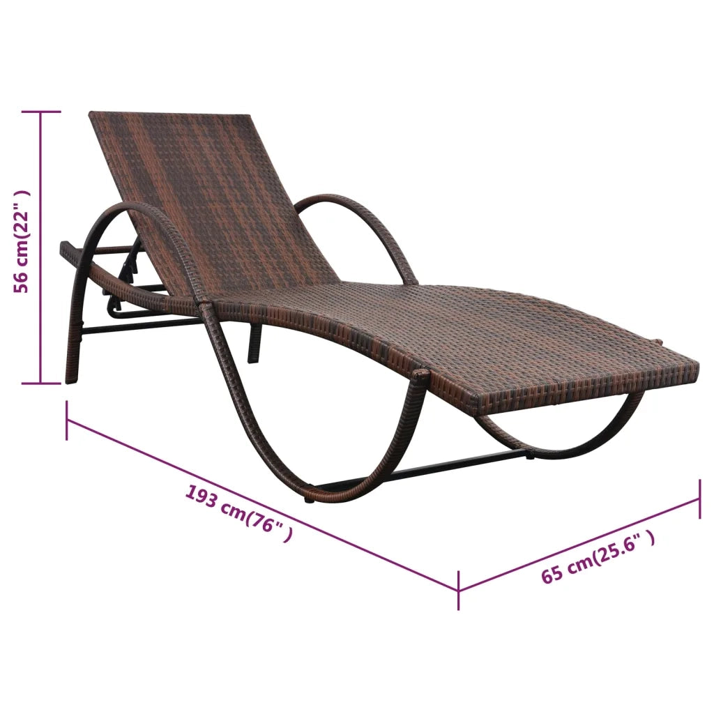 Lettino Prendisole con Cuscino e Tavolo in Polyrattan Marrone 42885