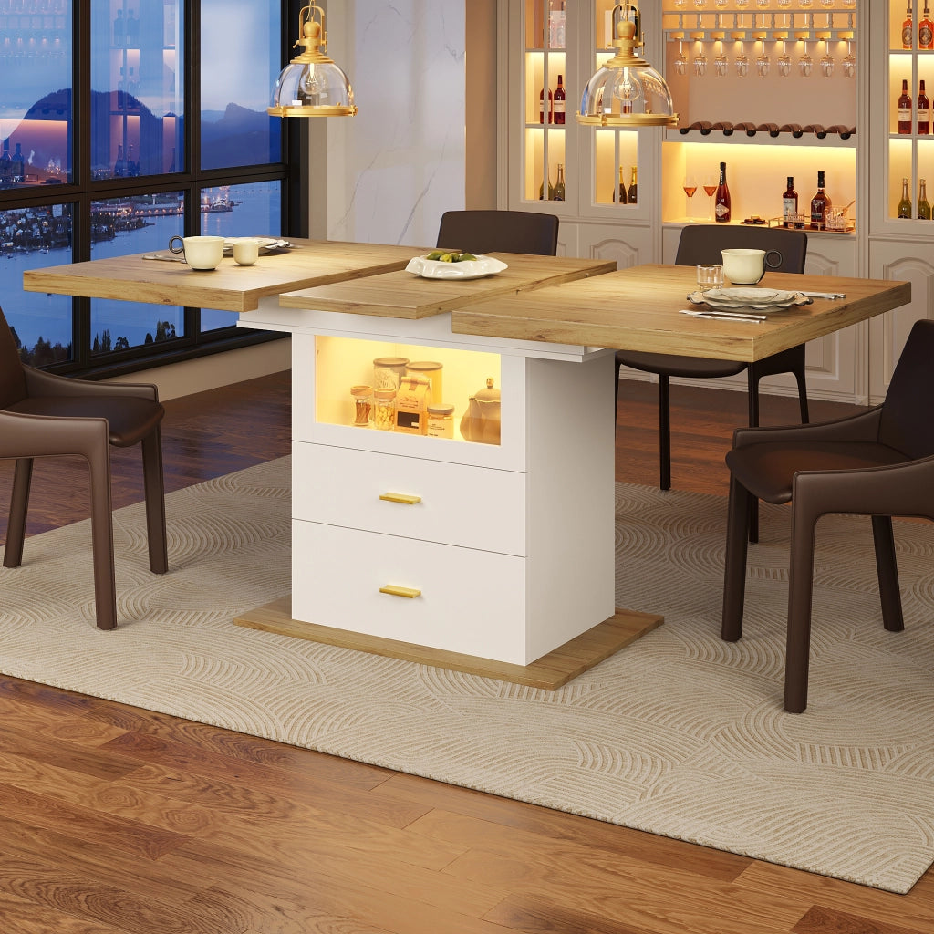 TAVOLO Allungabile 110-140x80x75 cm MDF Bianco con LED e controllo App