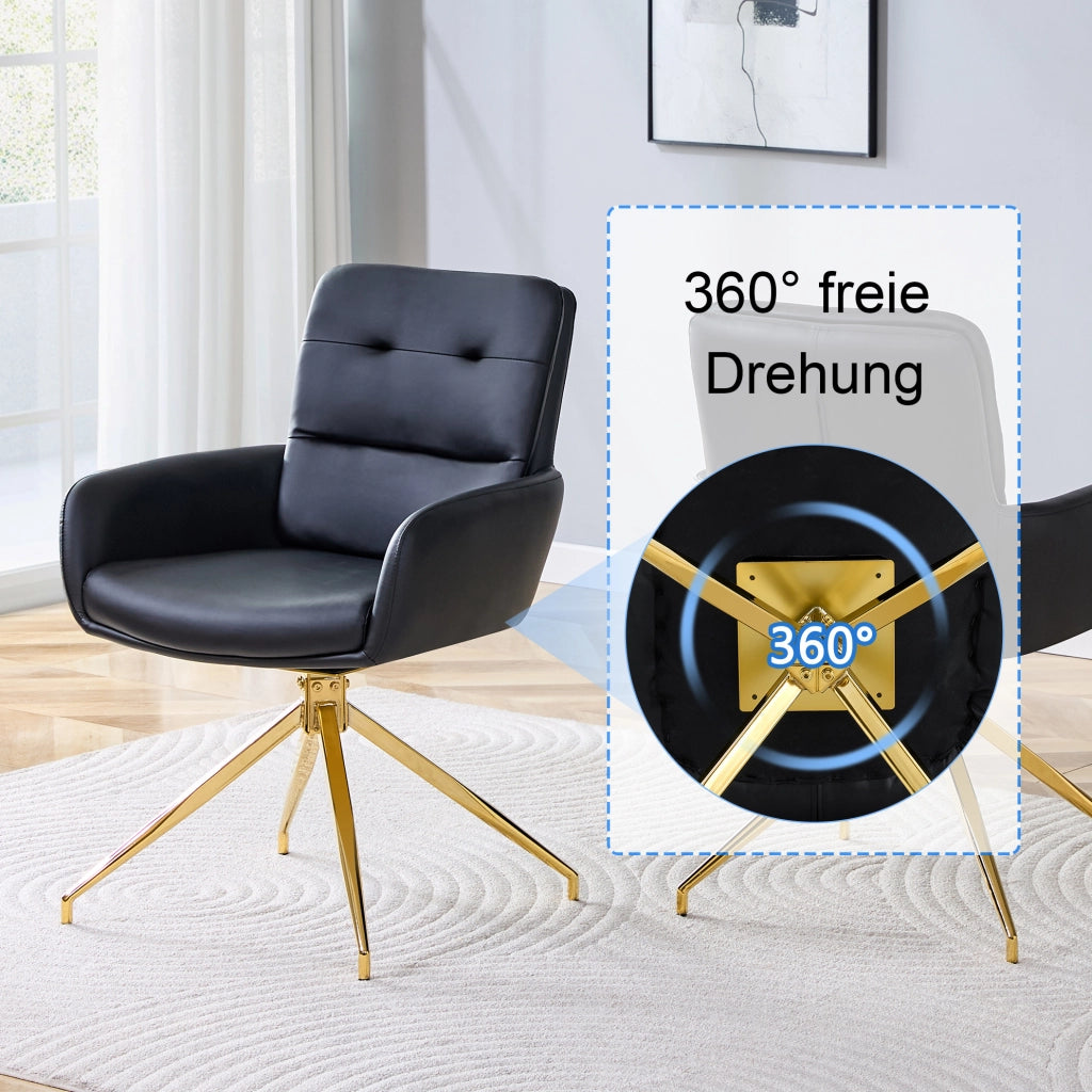 SEDIA Girevole 360° 85 cm PU Nero e Metallo Oro Set da 2 pezzi
