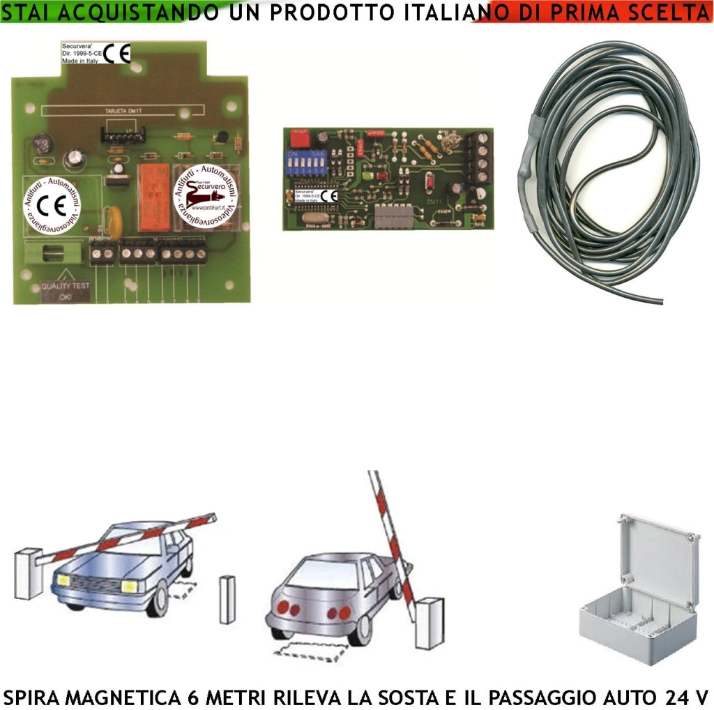 Rileva Passaggio o Sosta Veicolo Spira Magnetica Interrata 6 Metri Alimentazione 12/24 Vacdc Utile Comando Automatismo Barra Semaforo Sicurezza Controllo Accessi