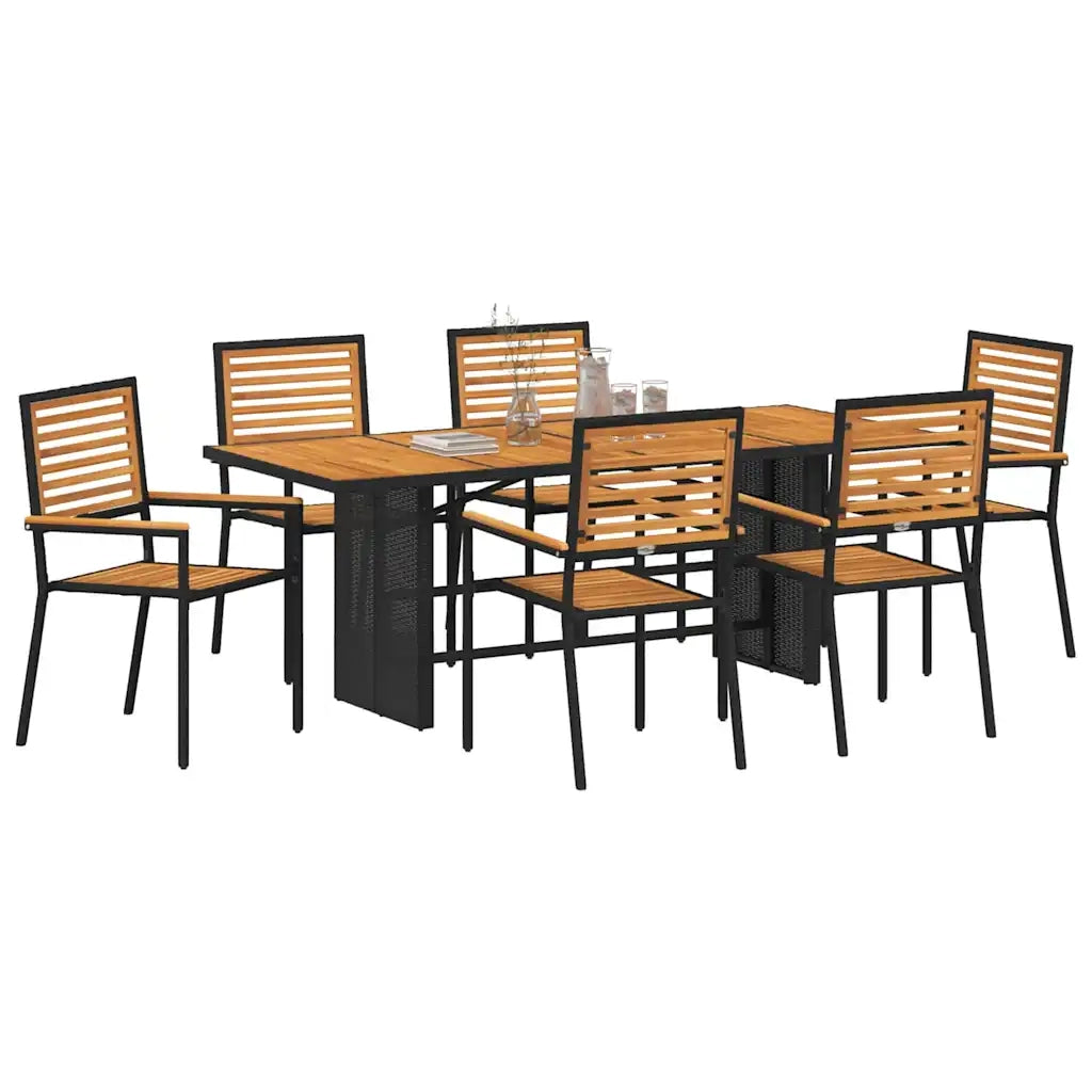 Set da Pranzo per Giardino 7 pcs Nero e Marrone polyrattan