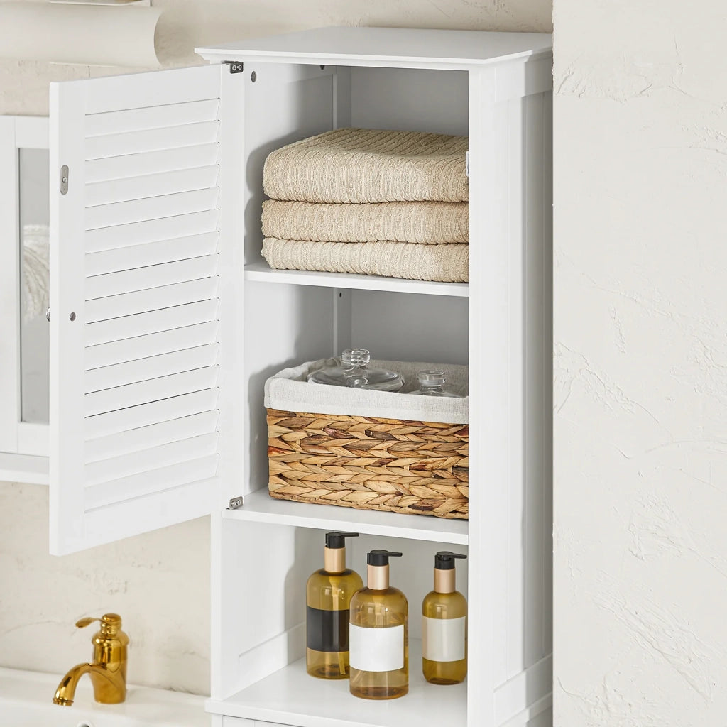 Mobile A Colonna Bagno Salvaspazio Mobile Alto Con Borsa Portabiancheria Pieghevole Bianco L40xP38xA170 Cm BZR124-W