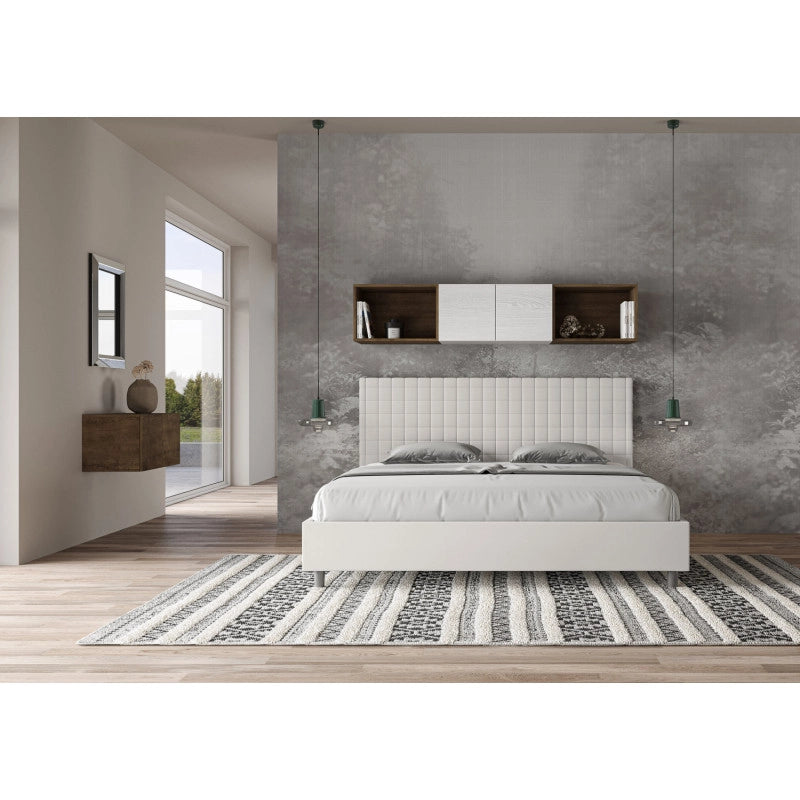 Letto imbottito Matrimoniale 190x190 cm Sunny - Bianco,Similpelle,Con rete