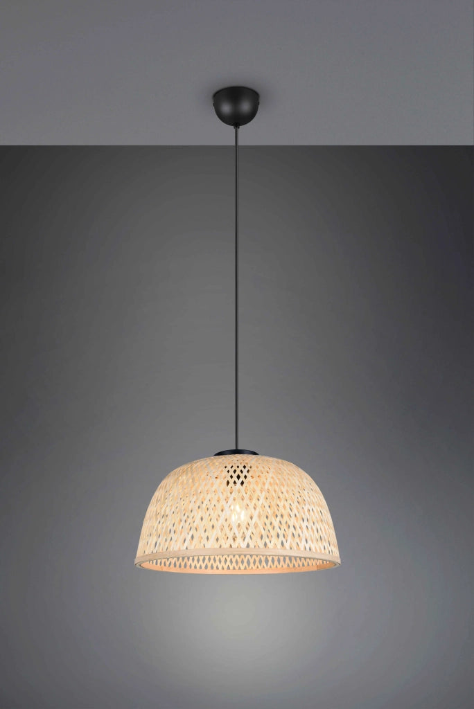 Lampada a sospensione, bambù e metallo, naturale e nero, D 40 cm, Laurent