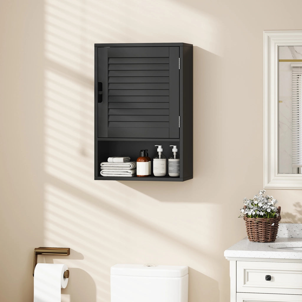 Armadietto Bagno a Parete Salvaspazio con Ripiano Regolabile e Anta Ammortizzata Mobile Pensile Moderno 40x20x60 cm Nero