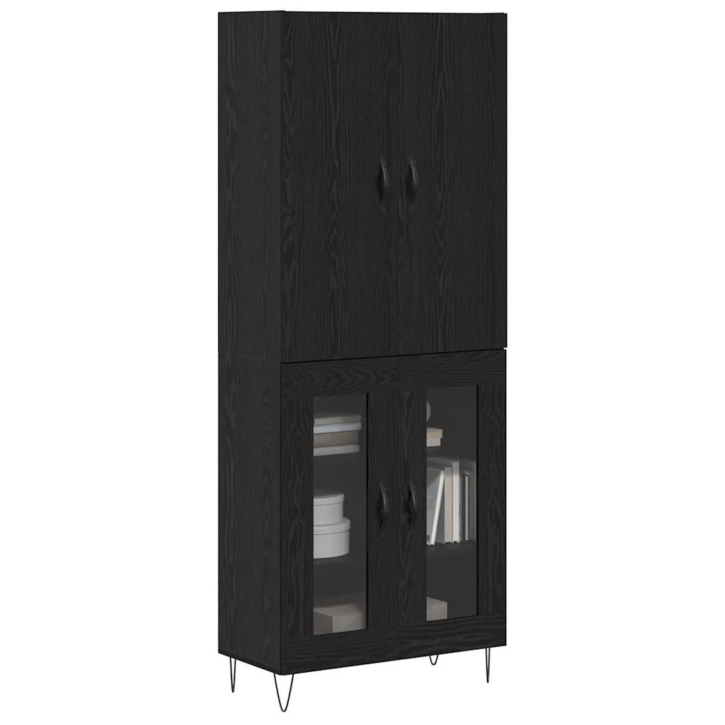 Credenza 2 pcs Rovere Nero Legno ingegnerizzato e vetro