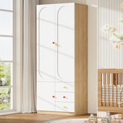 Armadio per bambini 80x50x200 cm con 2 ante e 3 cassetti in MDF bianco