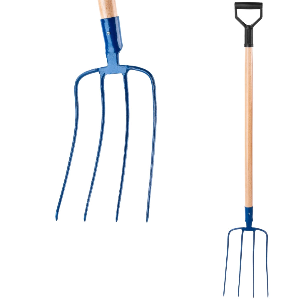 Forca da fieno KADAX a 4 punte con manico, ideale per letame da giardino.
