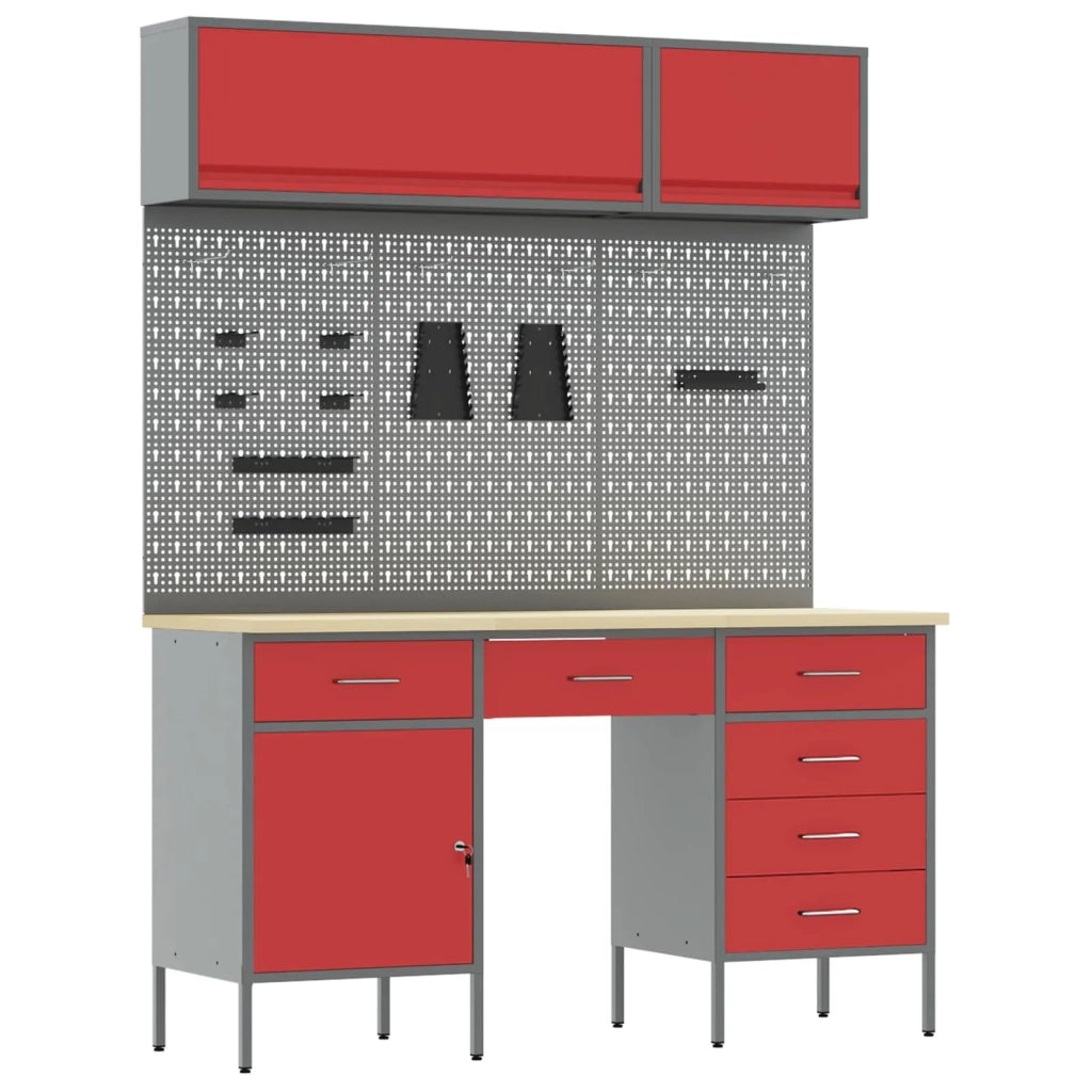 Set di mobili da lavoro con cassetto con blocco 8 pcs Rosso 3321469