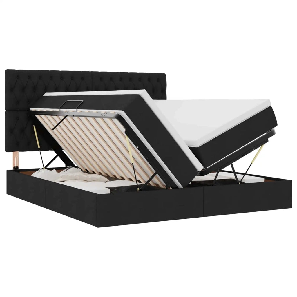 Letto con Contenitore Nero 200 x 200 cm Pelle Sintetica