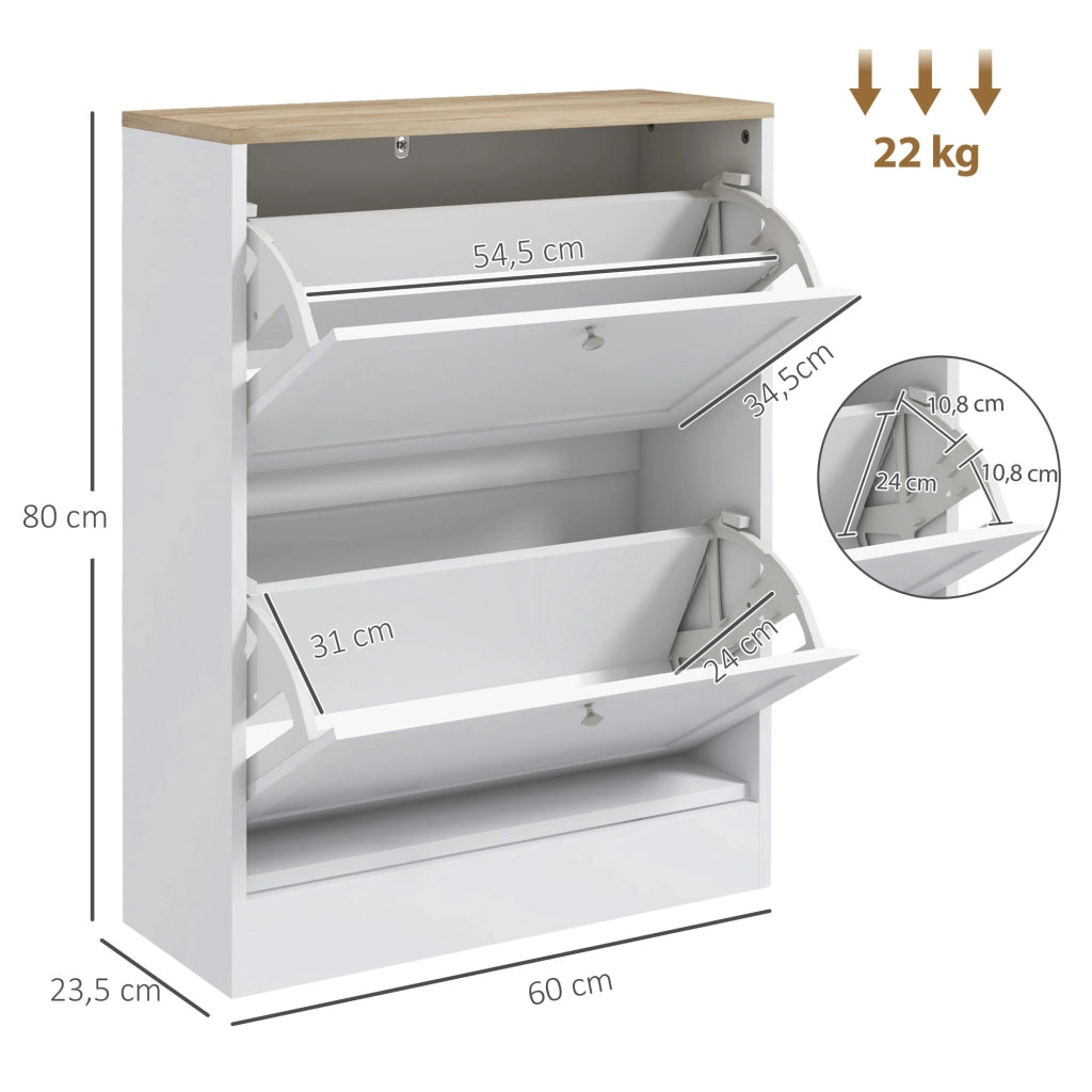 Scarpiera con 2 cassetti e ripiani regolabili ¨C zephmum ¨C bianco 60x23.5x80cm
