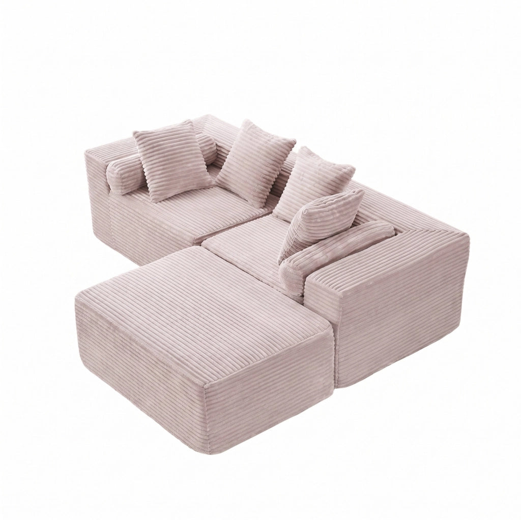 Divano componibile a L con chaise longue; 3 moduli; schiuma e molle; beige