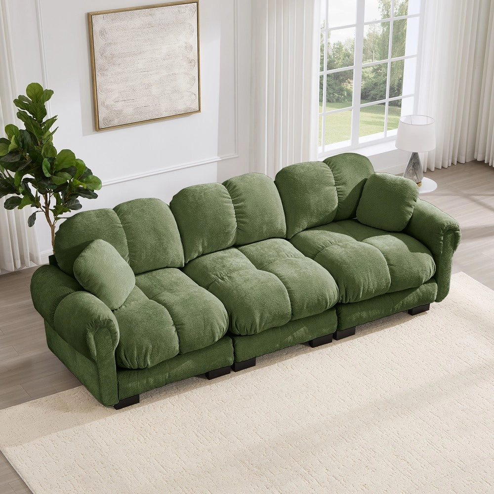 Divano 3 posti con cuscini ¨C Minimal ¨C verde tessuto trapuntato imbottito