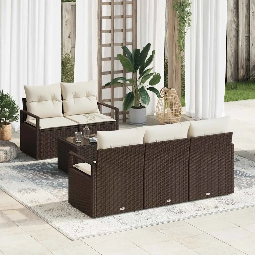 Set di divani con cuscino 6 pcs Marrone e Crema polyrattan 3346258