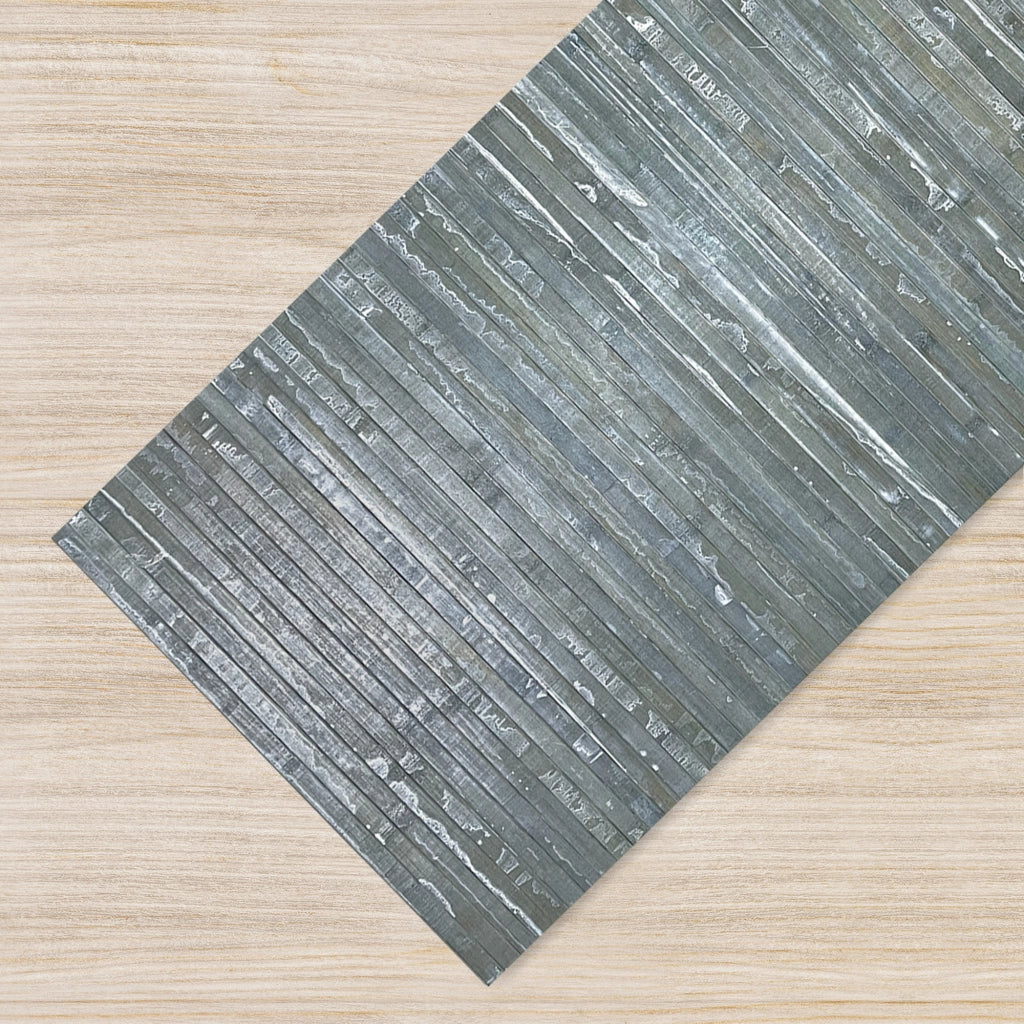 Tappeto Passatoia In Vero Bamboo Tappeto Cucina Ingresso In Legno Antiscivolo Aderente Lavabile E Antimacchia Tagliabile  - Grigio - 50x250 cm
