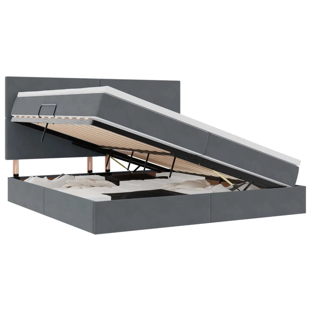 Letto con contenitore e LED Grigio scuro 200 x 200 cm Velluto