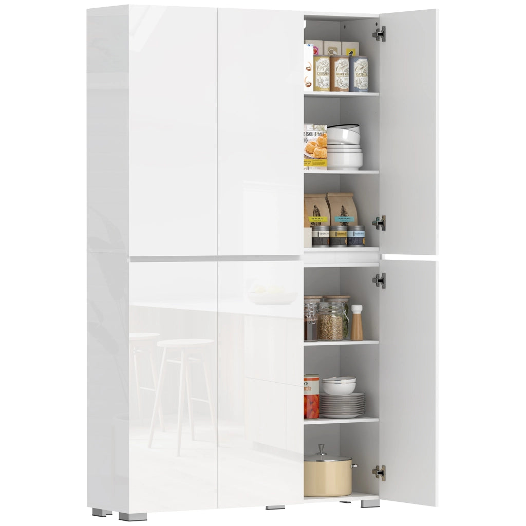 Buffet haut cuisine armoire de cuisine à haute brillance 6 portes à fermeture douce étagères réglables blanc