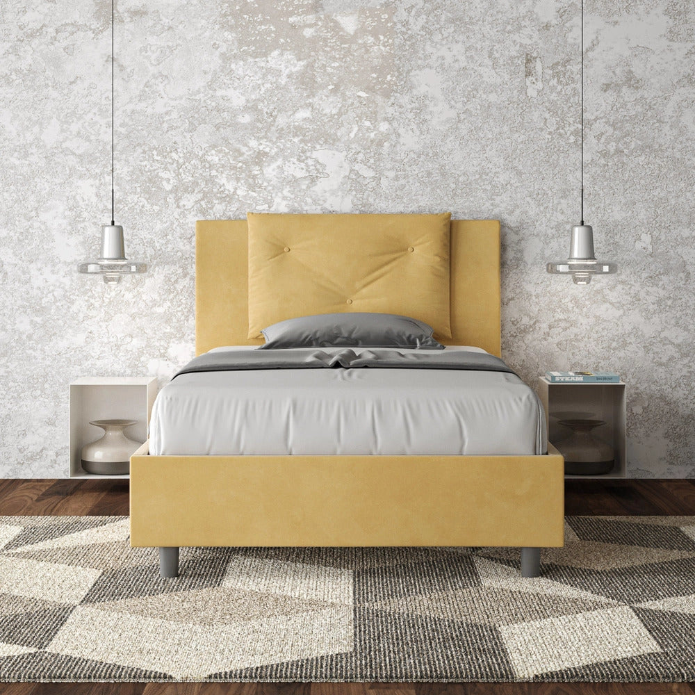 Letto Singolo 100x200 cm con Rete e Contenitore Appia Ocra