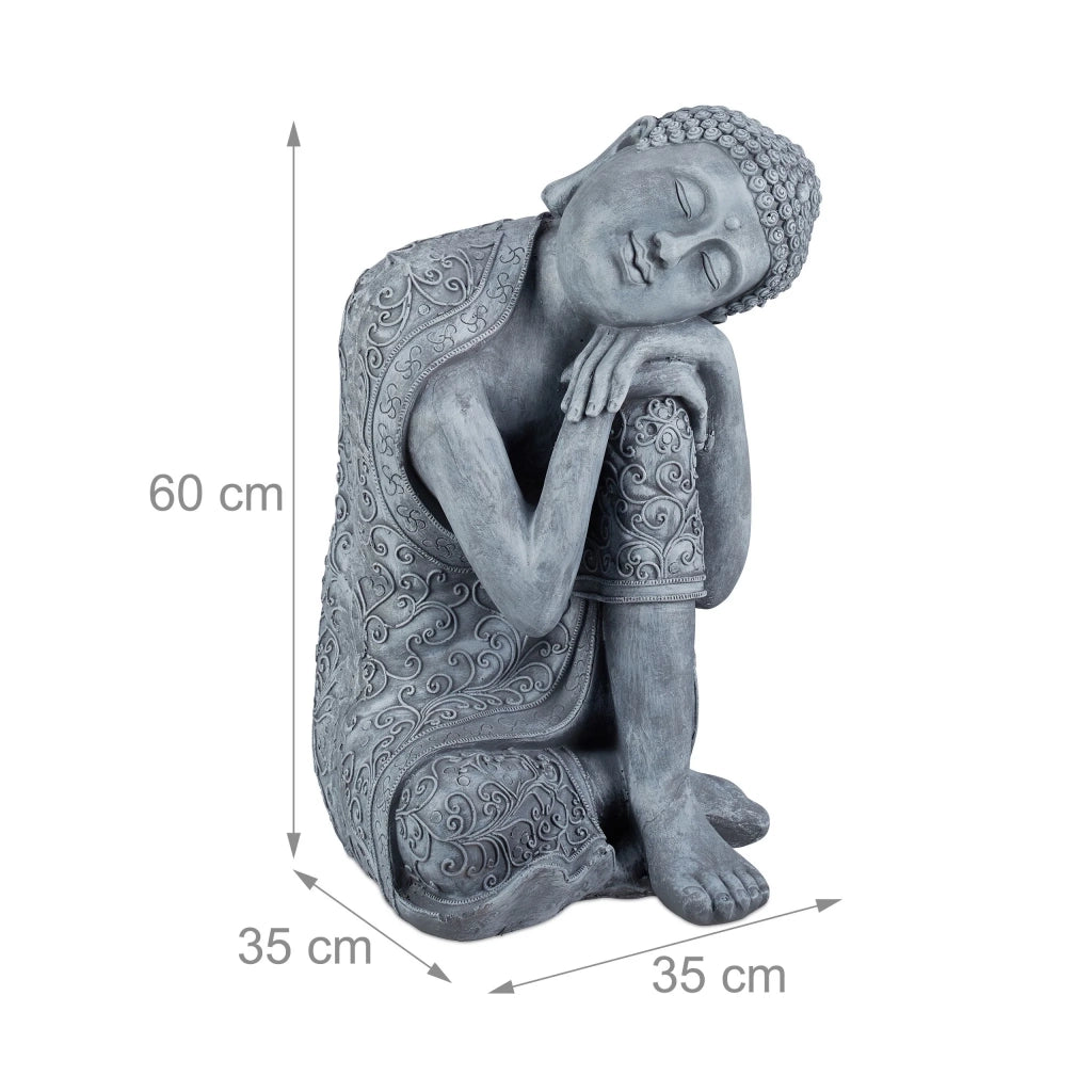 Statua di Budda seduto decorativa spirituale 60 x 35 x 35 cm atmosfera zen in ceramica grigia 13_0006089