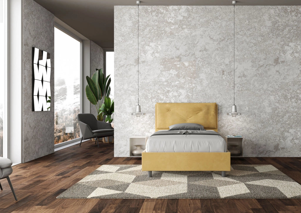 BS COM Letto una piazza e mezza senza rete imbottito 130x210 microfibra ocra Large