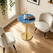 Tavolo da pranzo - rotondo moderno - effetto marmo - bordo oro - base nera/oro/argento - versatile