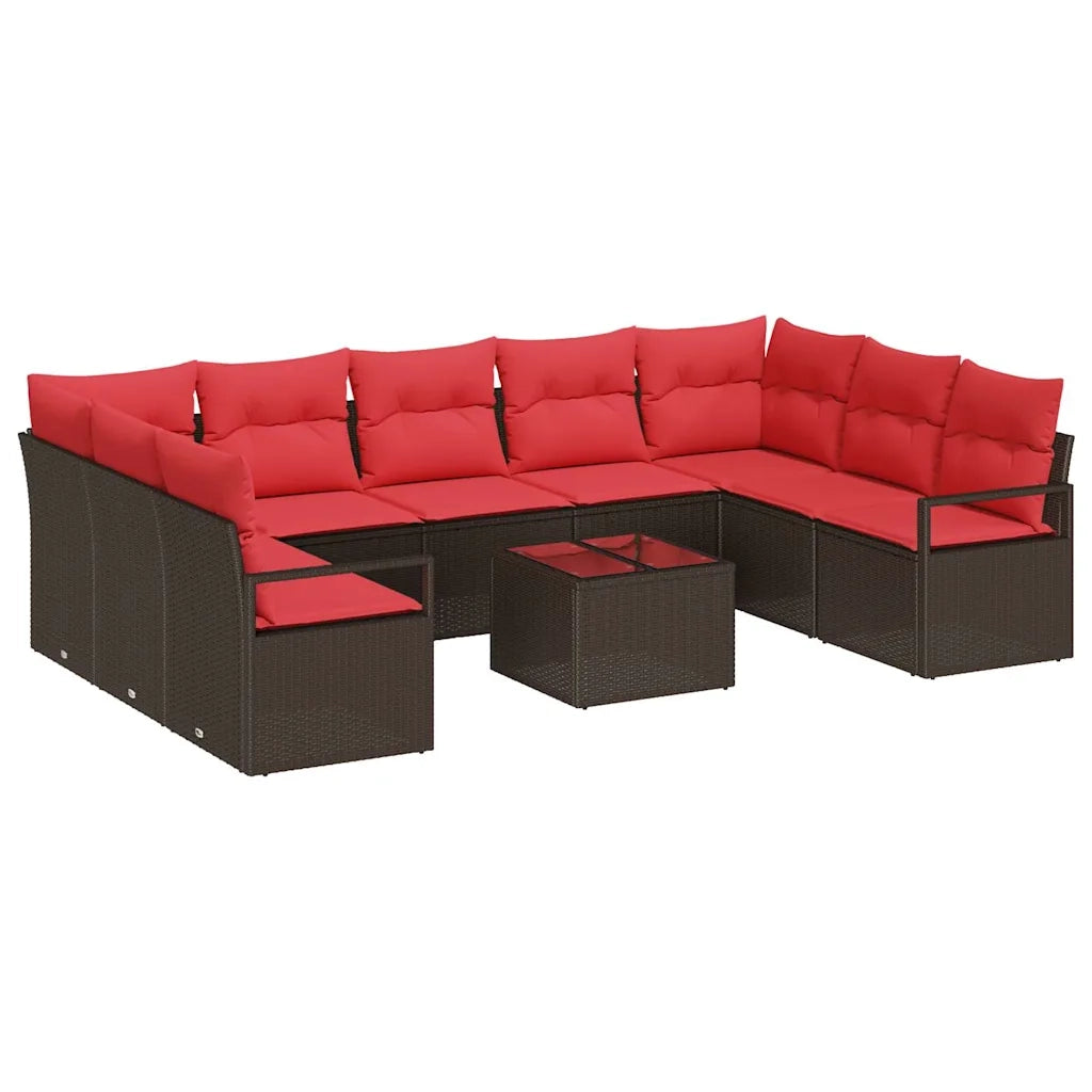 Set Divano da Giardino 10 pcs Marrone e Rosso polyrattan 3355223