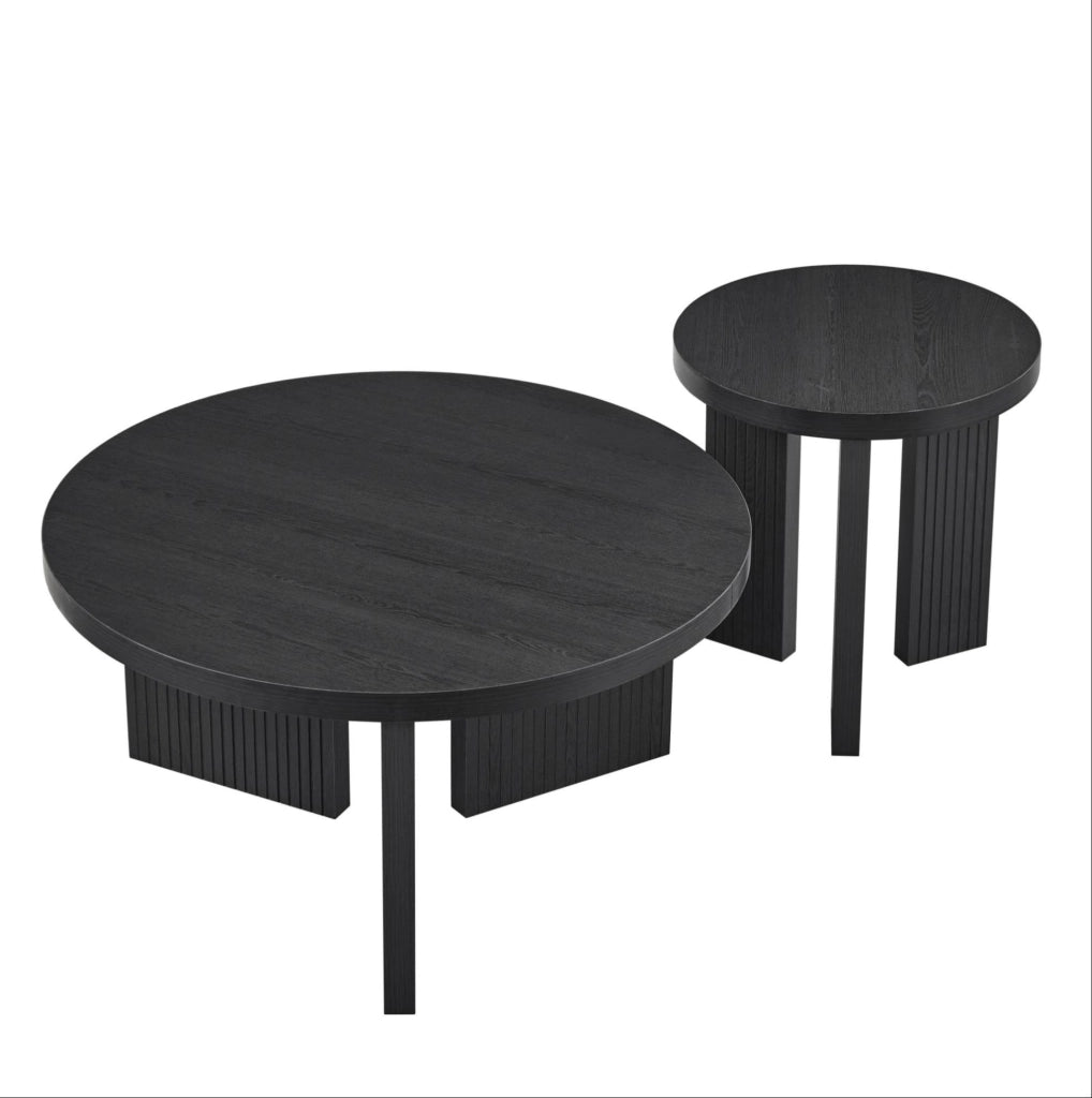 TAVOLO da caffè rotondo Set da 2 pezzi in MDF nero