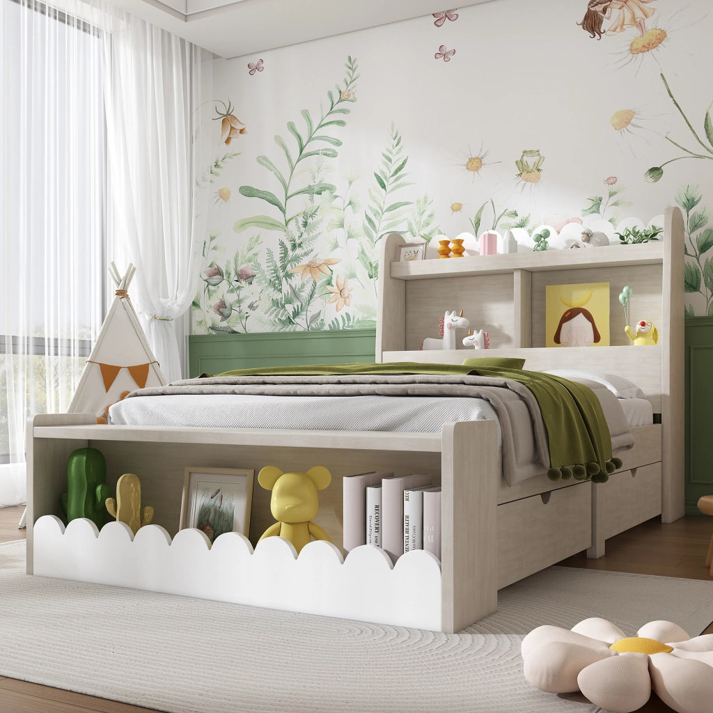 Letto singolo per bambini 90x190 cm con due cassetti e mensole