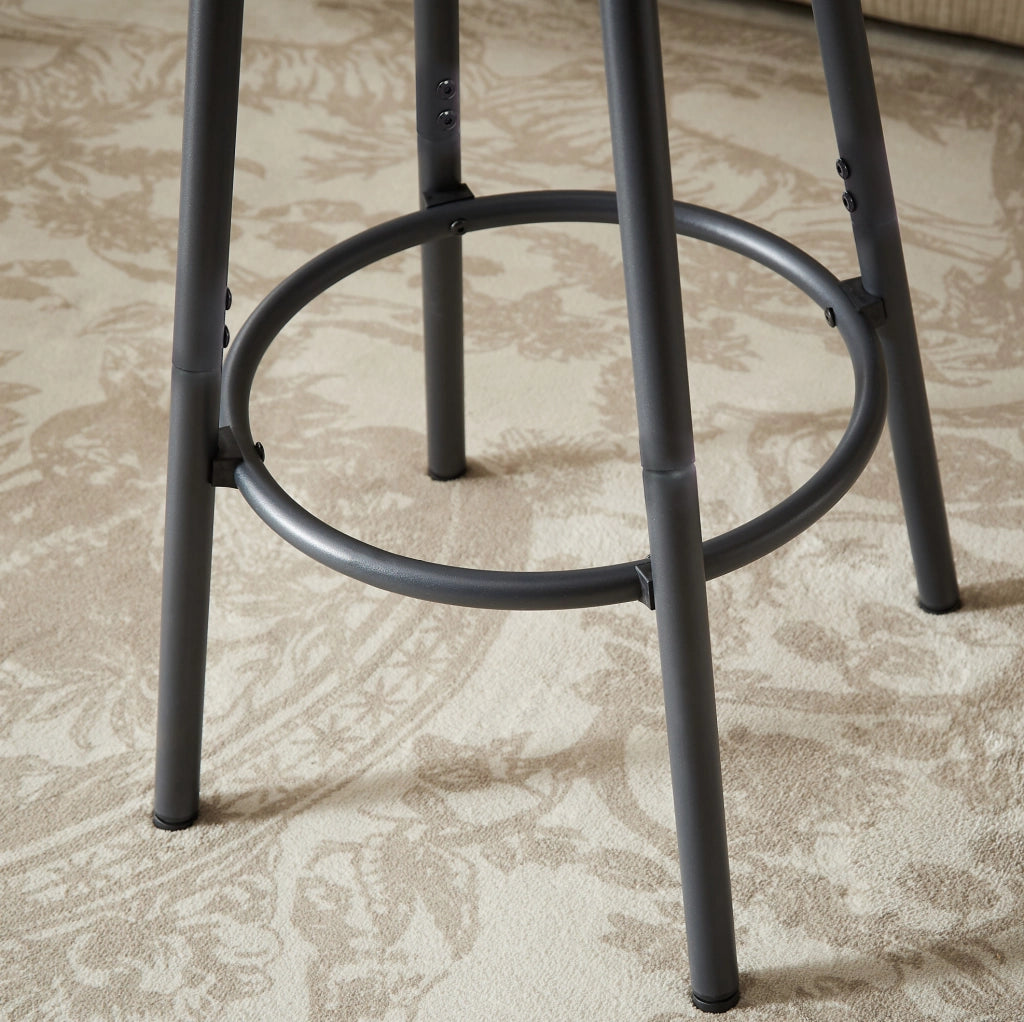 Set tavolo bar lungo grigio con 3 sgabelli imbottiti in PU, struttura in acciaio e pannello in truciolato, design industriale