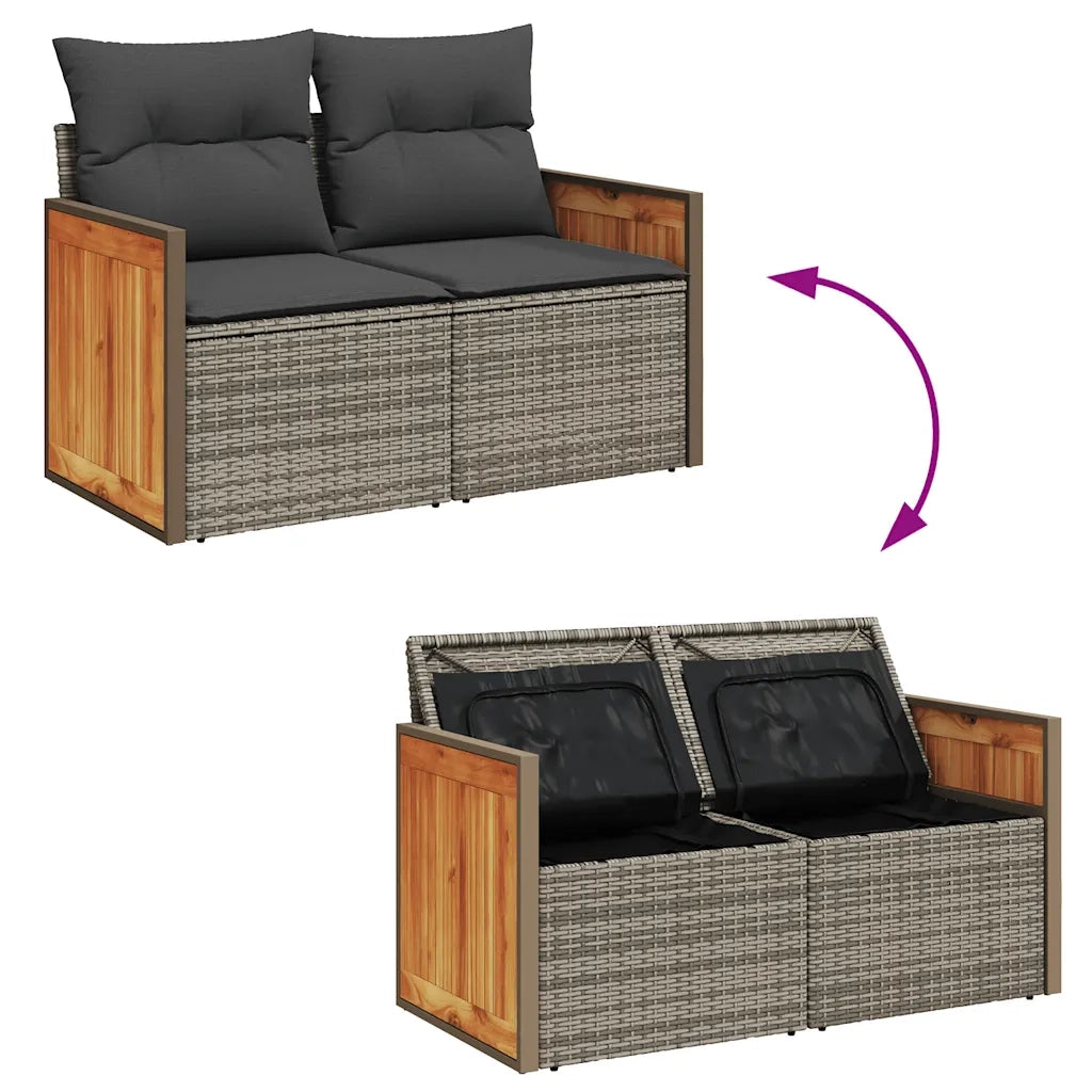 Set Divano da Giardino 5 pz | Set Salotto da Giardino con Cuscini Grigio in Polyrattan