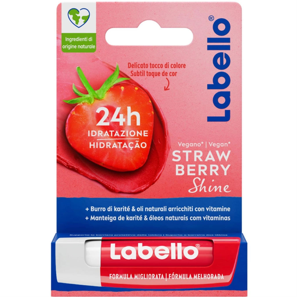 LABELLO BALSAMO LABBRA FRAGOLA SHINE H 24 STICK 4,8 GR CON BURRO DI KARITE'