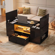 Tavolino da caffè nero lucido 100×50×40 cm con LED, cassetto e 6 vani
