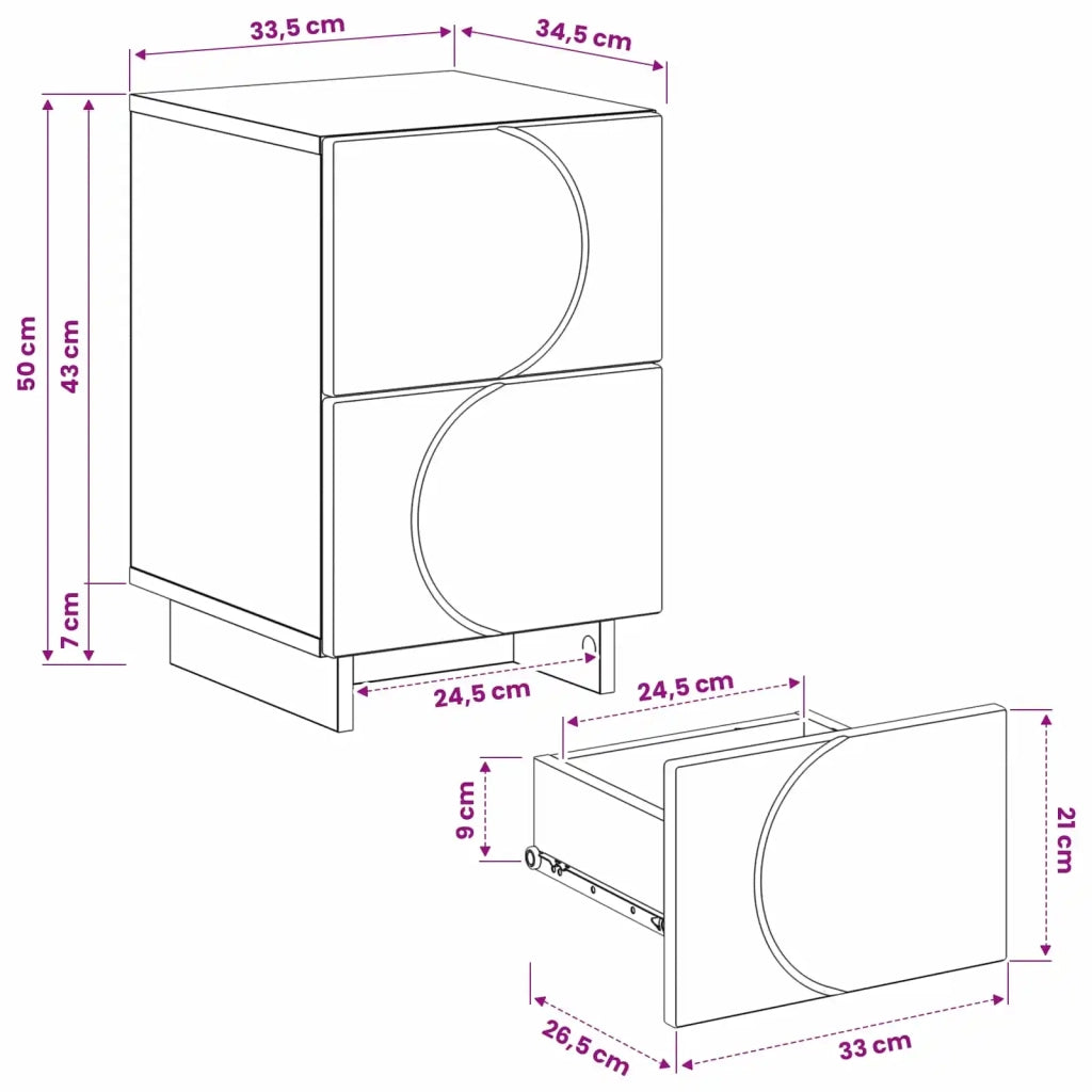 Armadio da Notte Bianco Lucido 33,5 x 34,5 x 50 cm 8011395